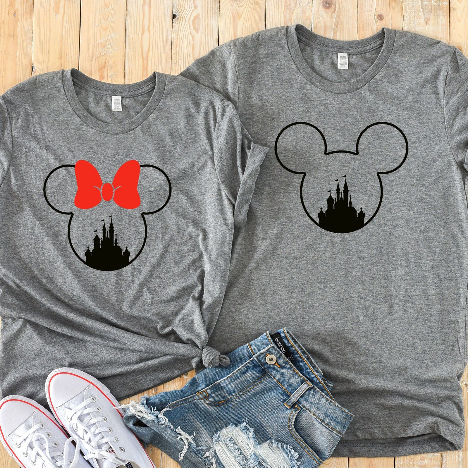 Minnie and Mickey Shirts - Disney Couples - Matching Shirts - Disney Castle in Minnie Mickey Silhouette