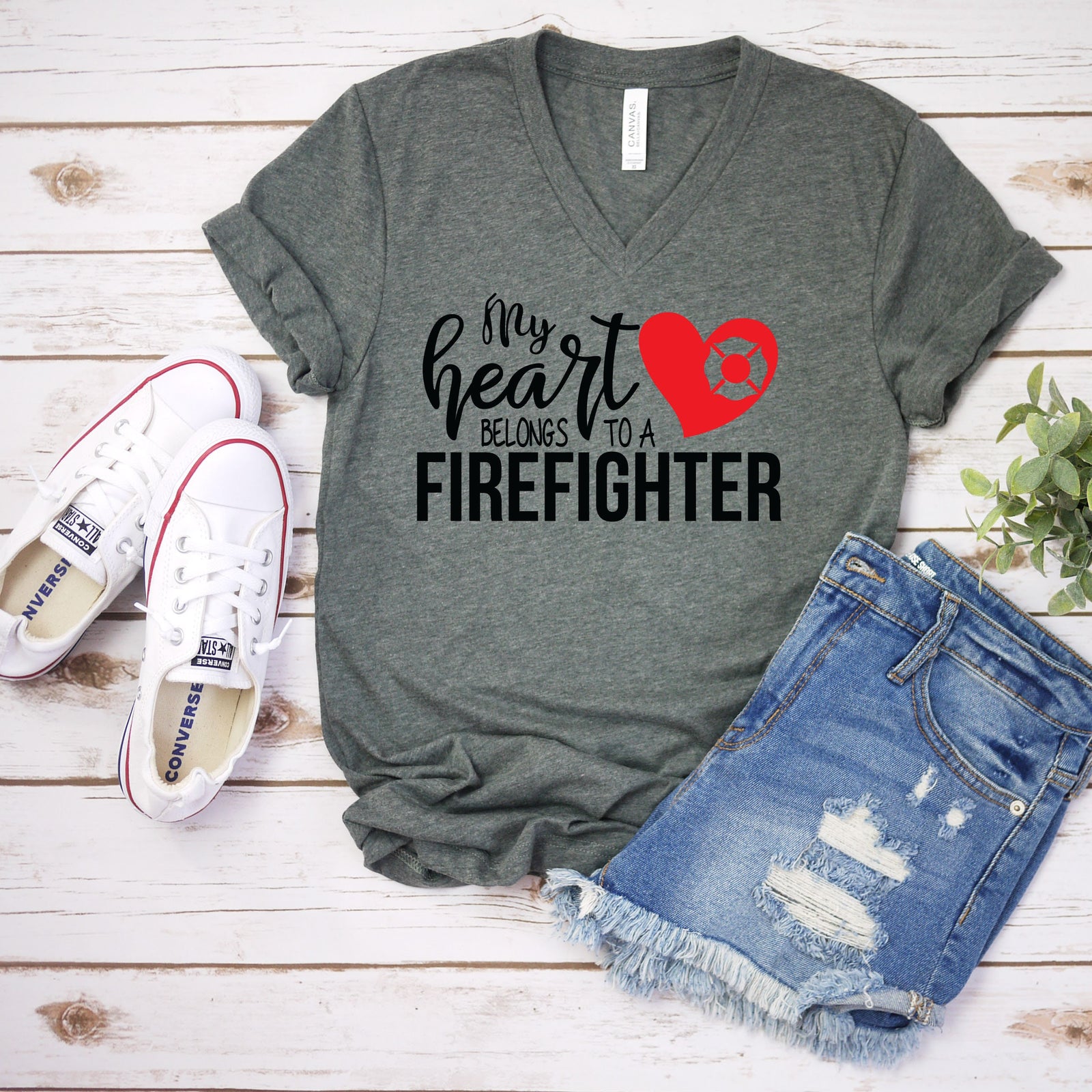 My Heart Belongs to a Firefighter - Firefighter Wife Shirt - Fire Fighter Girlfriend Shirt - Fire Fighter Love T Shirt