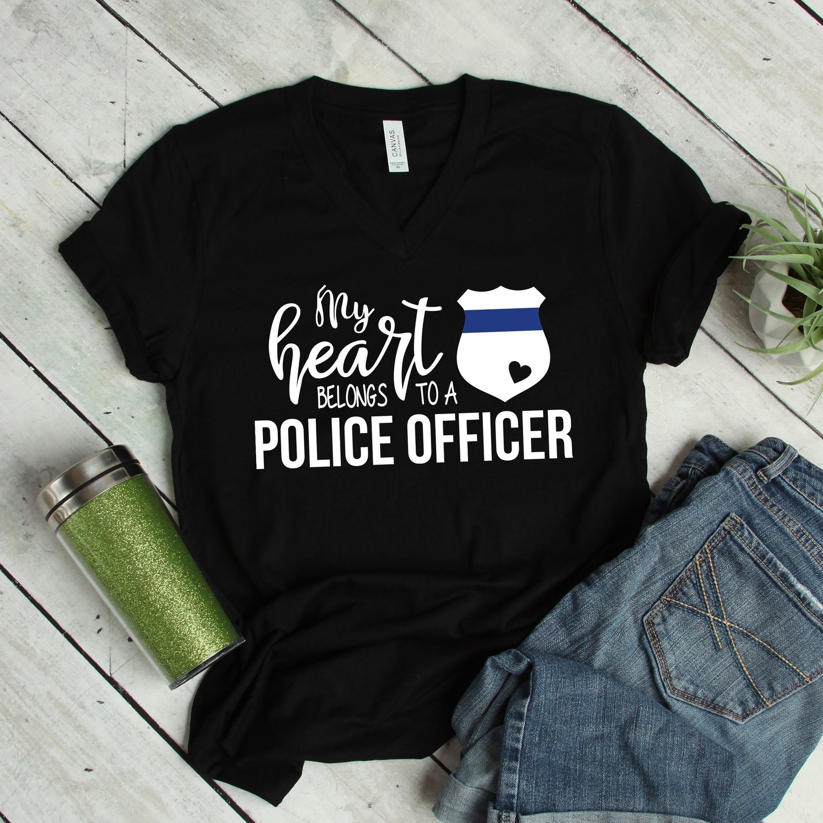 My Heart Belongs to a Police Officer - Police Officer Wife Shirt - Police Officer Love T Shirt - Police Wife Gift Shirt