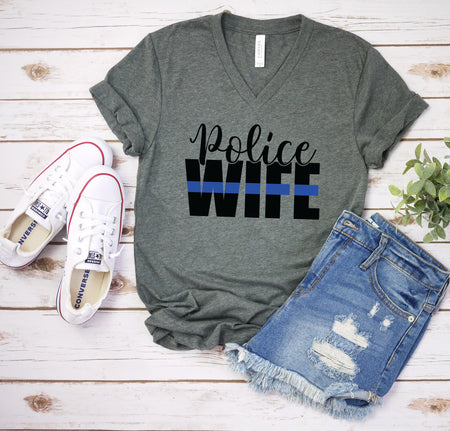 Police Wife T Shirt - Comfortable Blue Line Support Tee