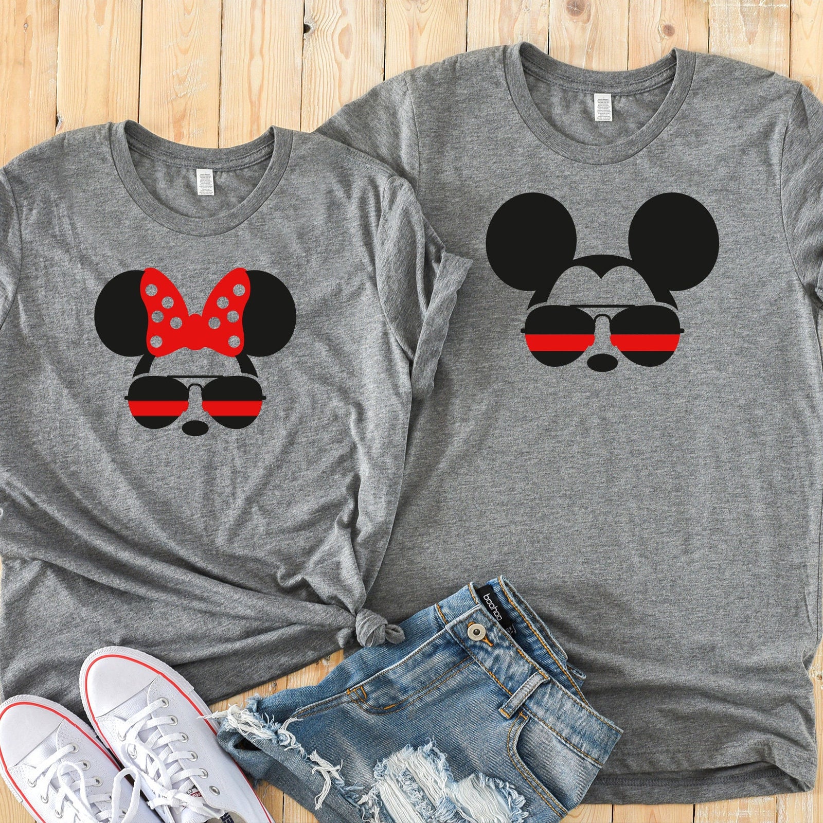 Minnie and Mickey Fire fighter Shirts - Disney Couples Shirt - Aviator Minnie & Mickey Matching Shirts - Disney Firefighter Fan Shirt