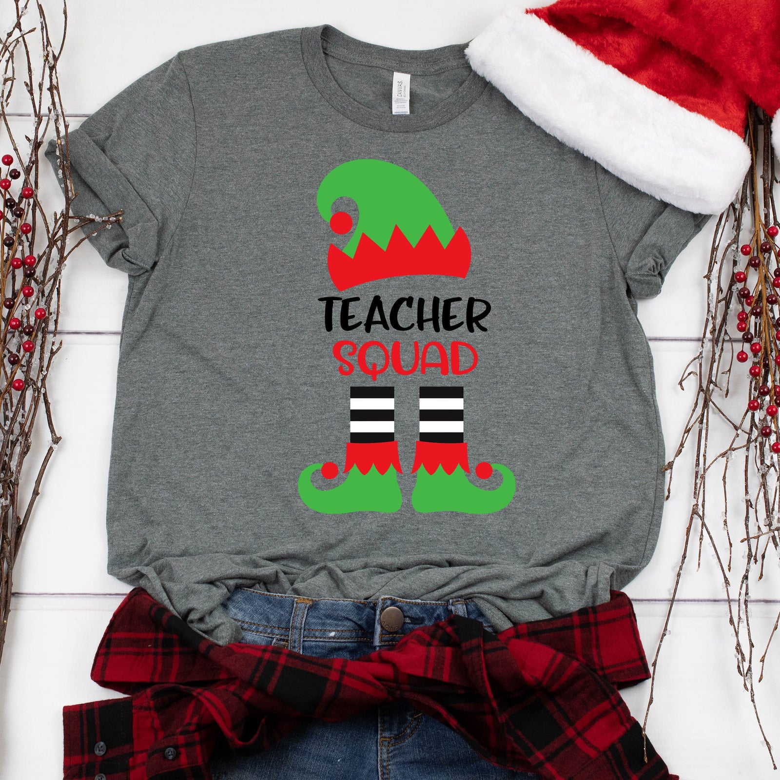 Teacher Elf Squad Christmas T Shirt - Funny Christmas Elf Teacher Shirt - Santa's Helper Holiday T Shirt - Santa's Spy Teacher Shirt