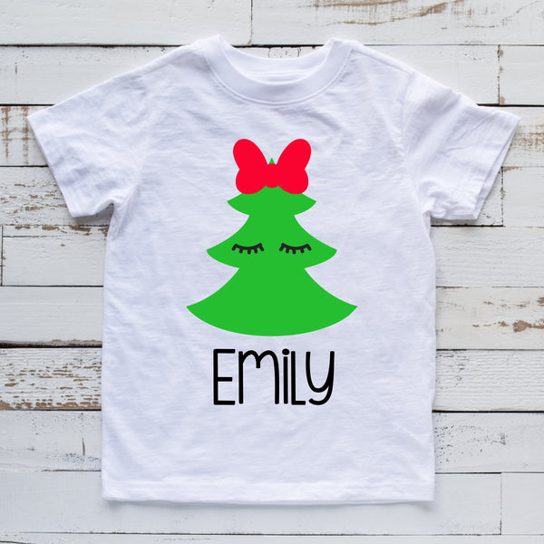 Personalized Christmas Tree T-shirt for Kids with Name