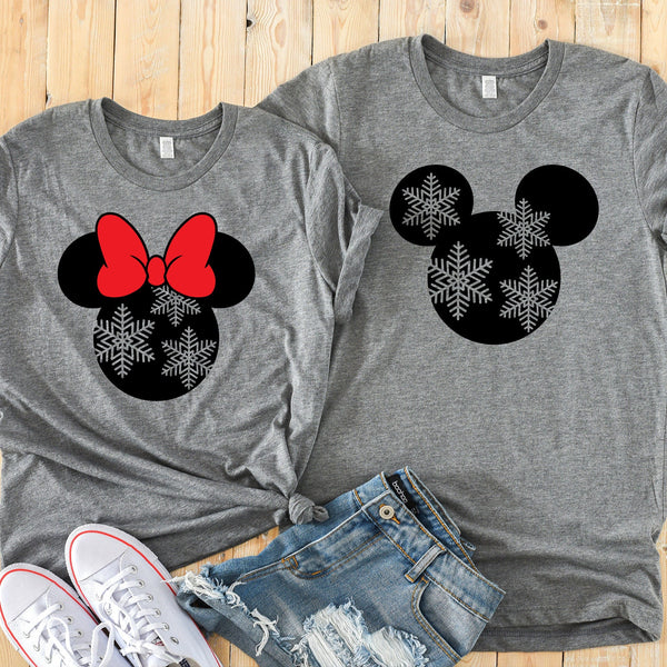 Minnie & Mickey Snowflakes Christmas T Shirts for Couples