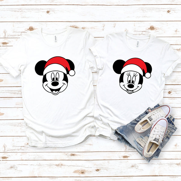 Minnie & Mickey Santa Hats Christmas T Shirts for Couples