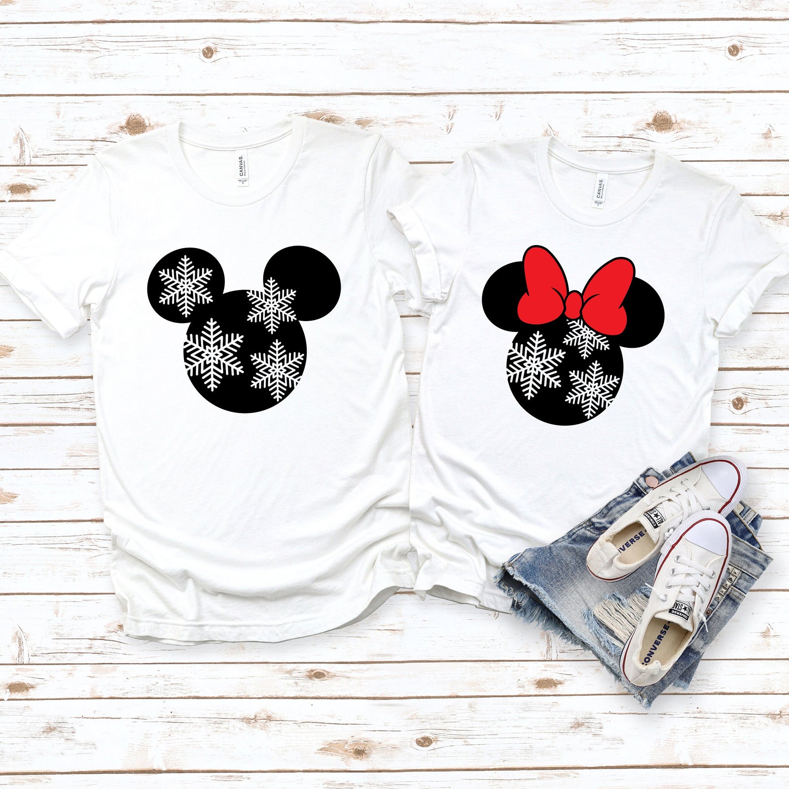 Minnie & Mickey Snowflakes Christmas T Shirts - Disney Couples Matching Shirts - Christmas Disney Holiday Shirts - Disney Fan Gift Shirt