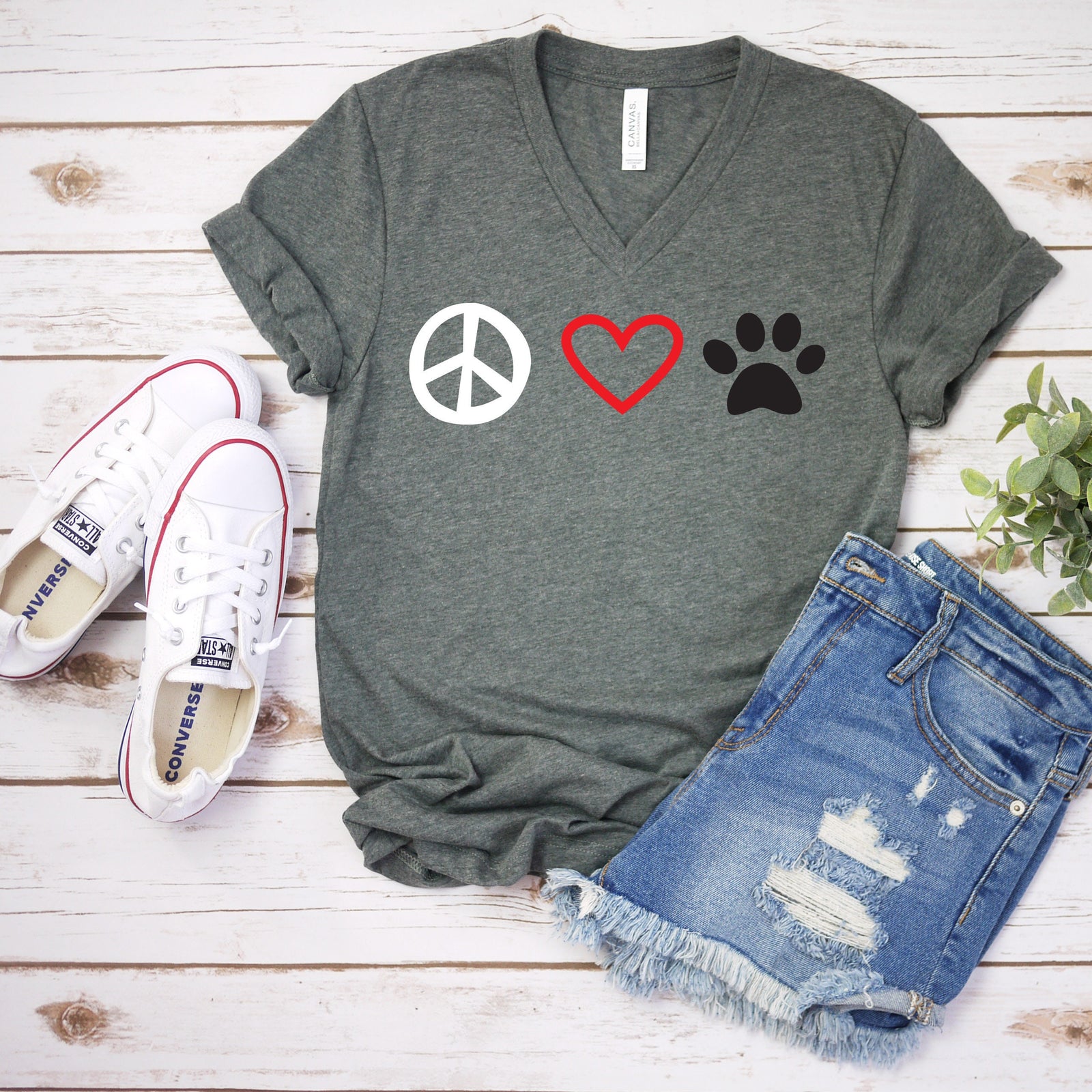 Peace Love Paw T Shirt - Dog Lover - Pet Rescue T Shirt - Dog Mom Shirt Gift