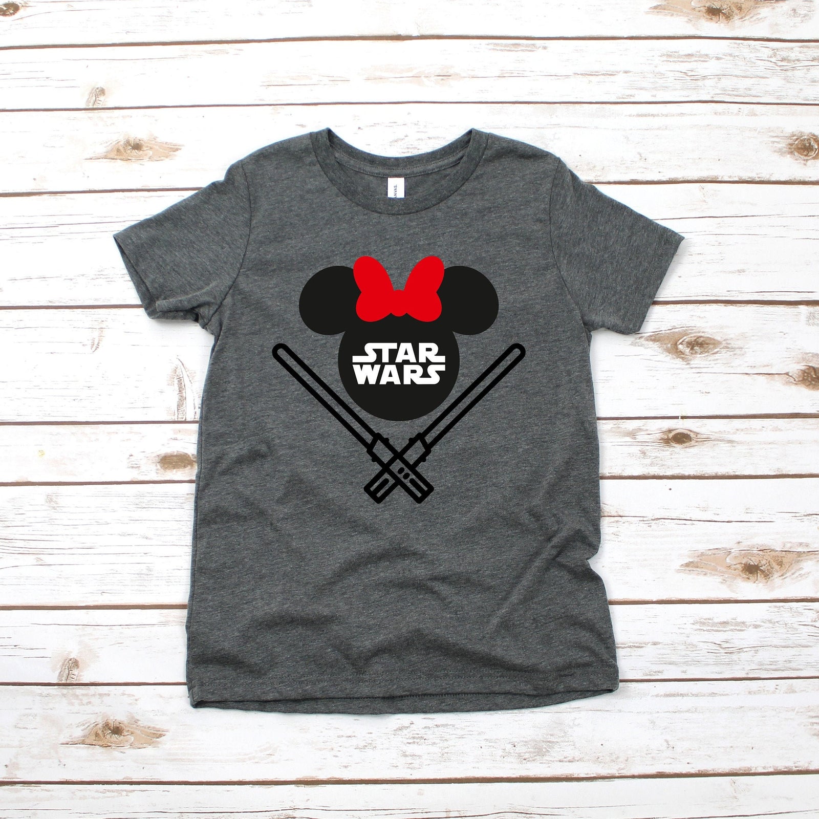 Custom Star Wars Minnie Mouse Youth T Shirt - Disney Kids T Shirts - Star Wars Family Matching Shirts Personalized Name