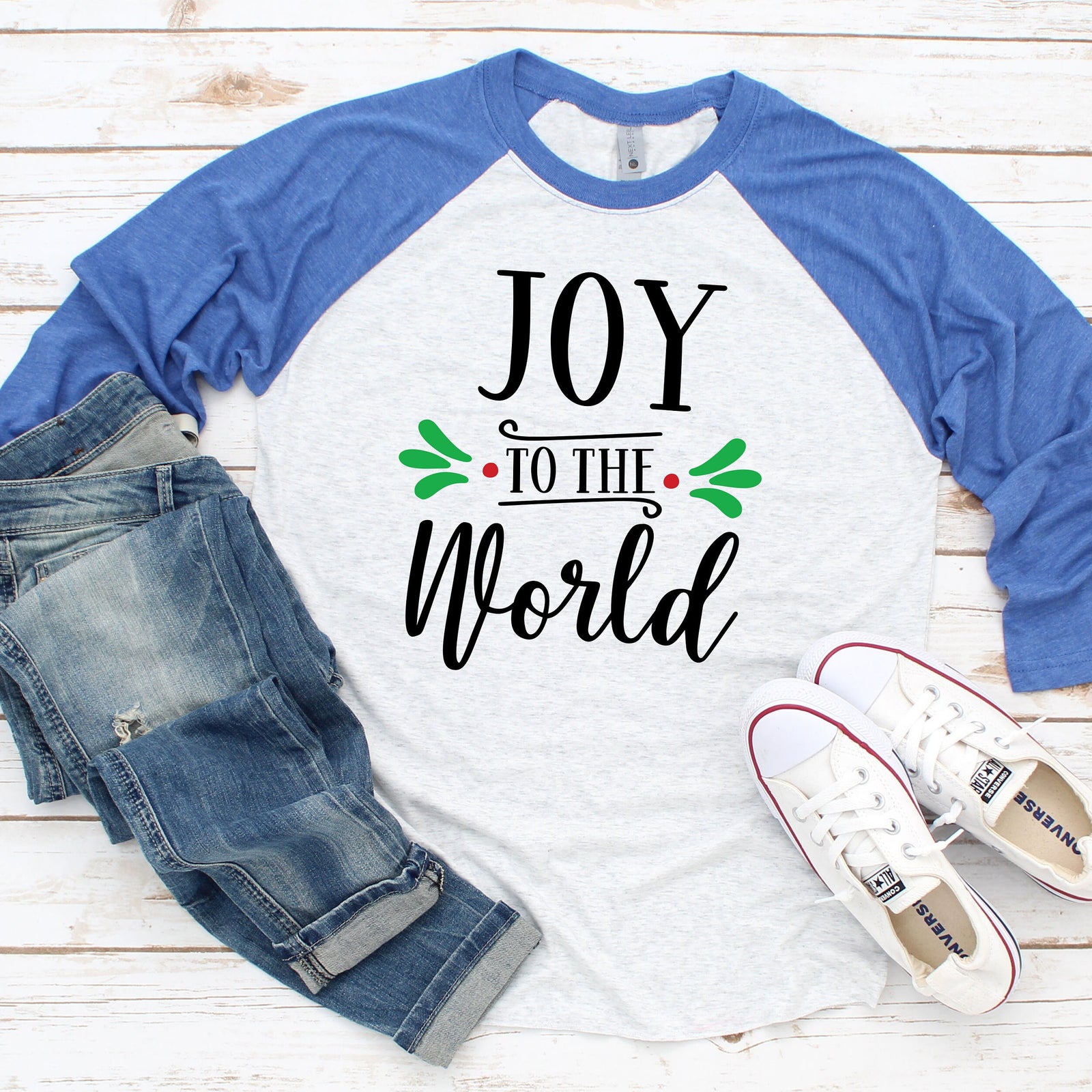 Joy to the World Christmas Raglan T Shirt | Christmas 3/4 sleeve | Religious Christian Song Shirt