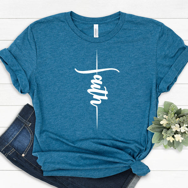 Faith Cross T Shirt - Comfortable Christian Apparel for All