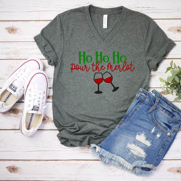 Ho Ho Ho Pour the Merlot Christmas T Shirt Gift