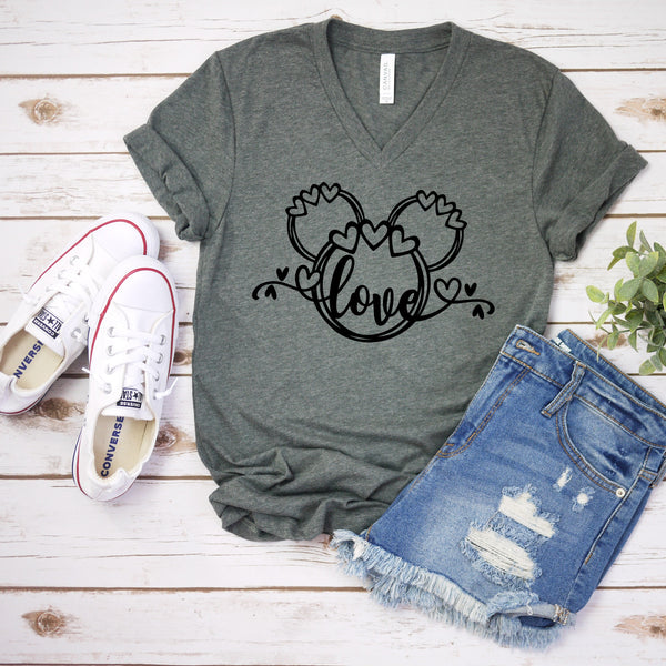 Mickey Heart Love Scribble Silhouette T Shirt for Couples