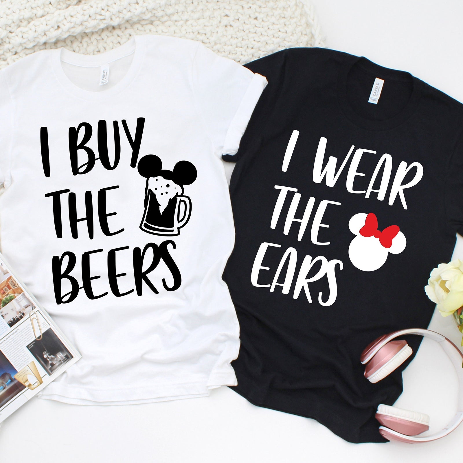 I wear the Ears - I Buy the Beers Matching Mickey and Minnie Shirts - Disney Couple T Shirt - Disney Fan Shirt