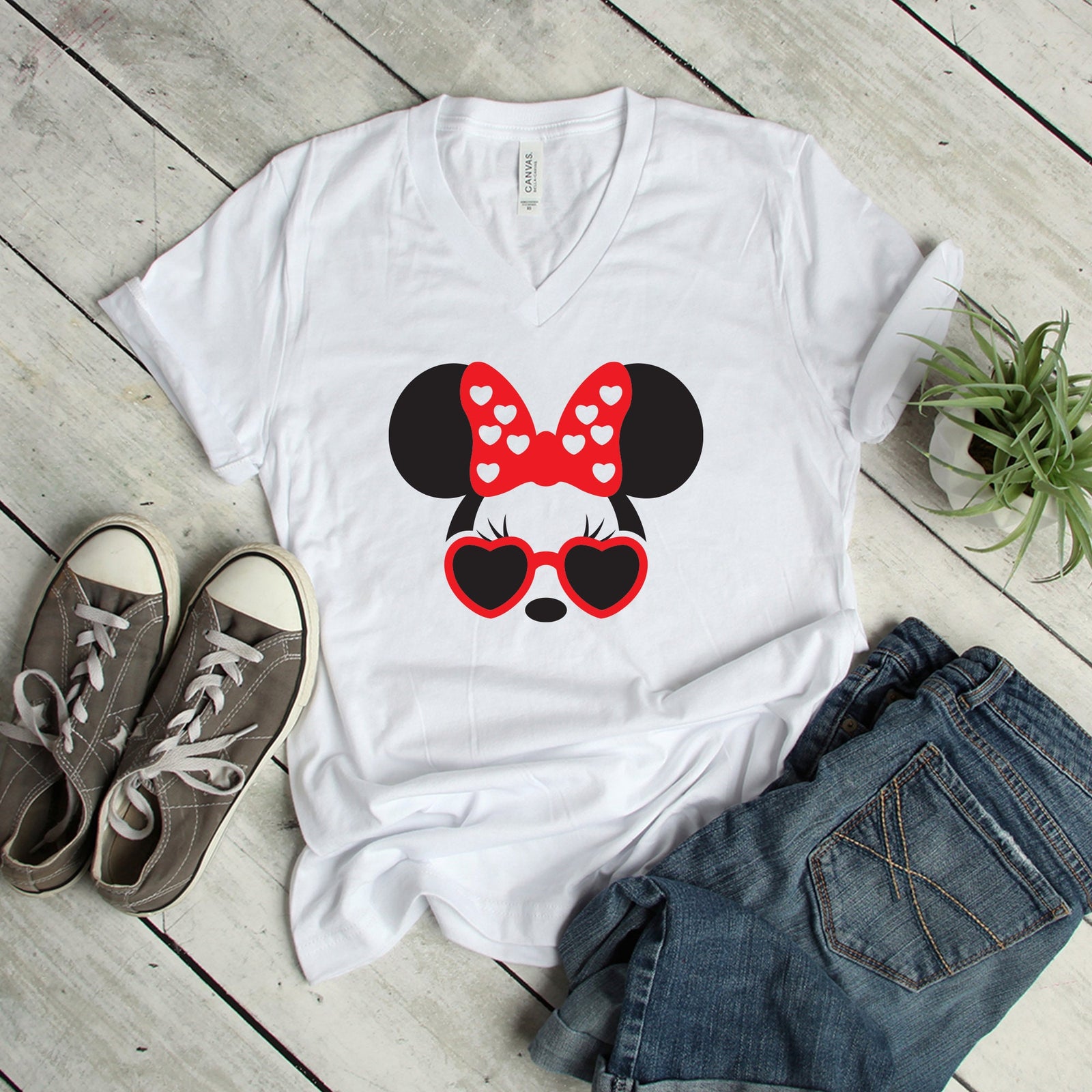 Custom Minnie Mouse Adult t shirt - Disney Trip Matching Shirts  - Minnie with Heart Shaped Sunglasses