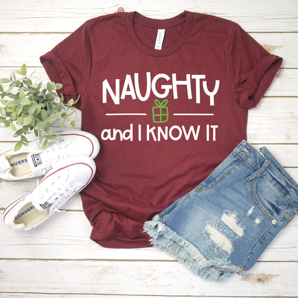 Naughty and I Know It Christmas T Shirt - Funny Holiday Gift