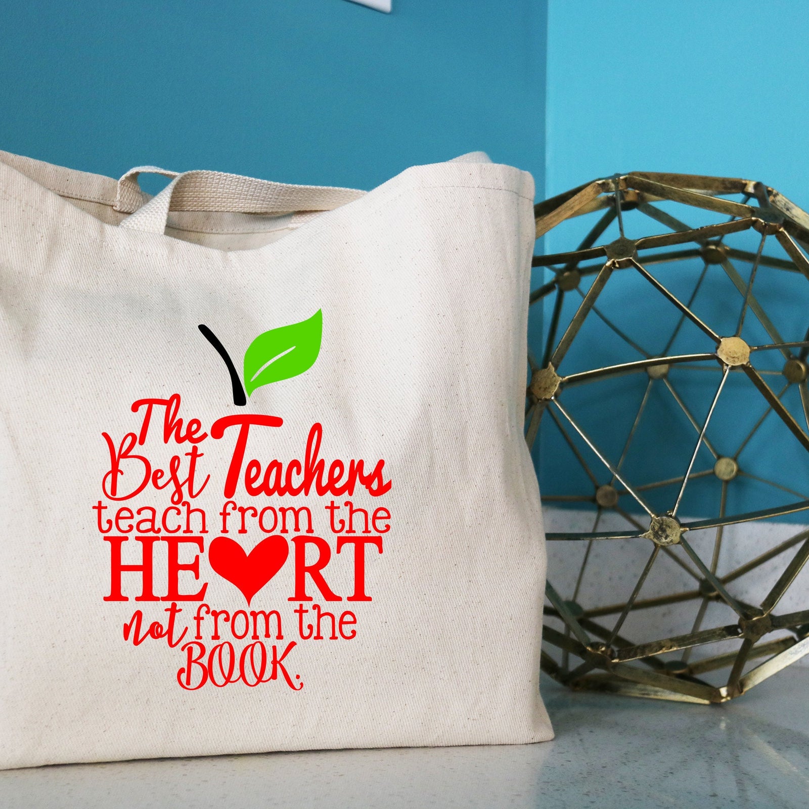 The Best Teachers Teach from the Heart Jumbo Tote Bag - Teacher Appreciation Christmas Gift Bag - Teacher Tote Bag