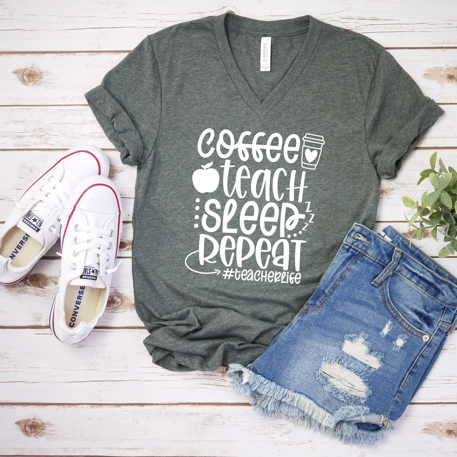 Coffee Teach Sleep Repeat T Shirt- Teacher Statement Shirts - Favorite Teacher T Shirt - Teacher Gift Shirt
