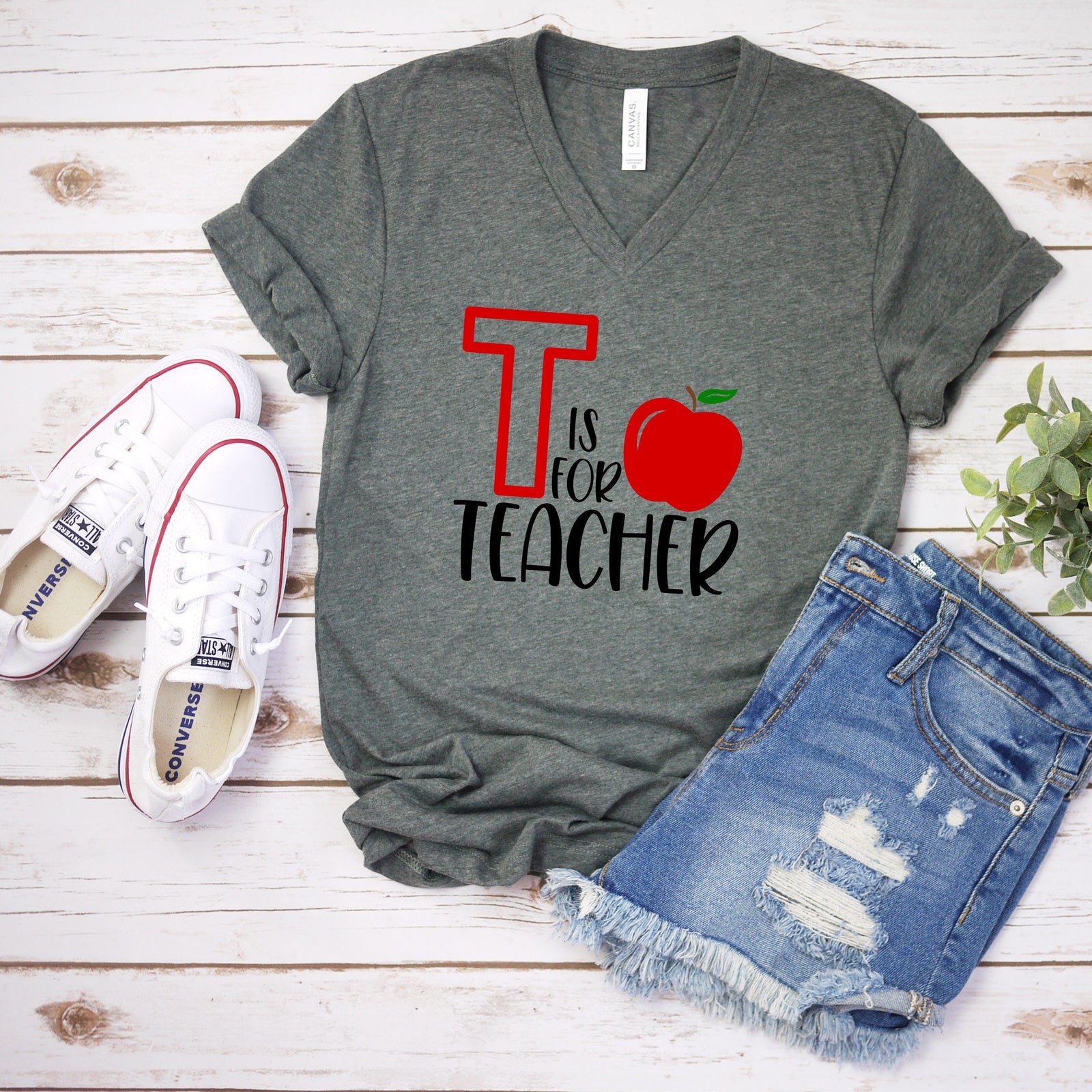 T is for Teacher T Shirt- Teacher Shirts - Favorite Teacher T Shirt - Red Apple Shirt