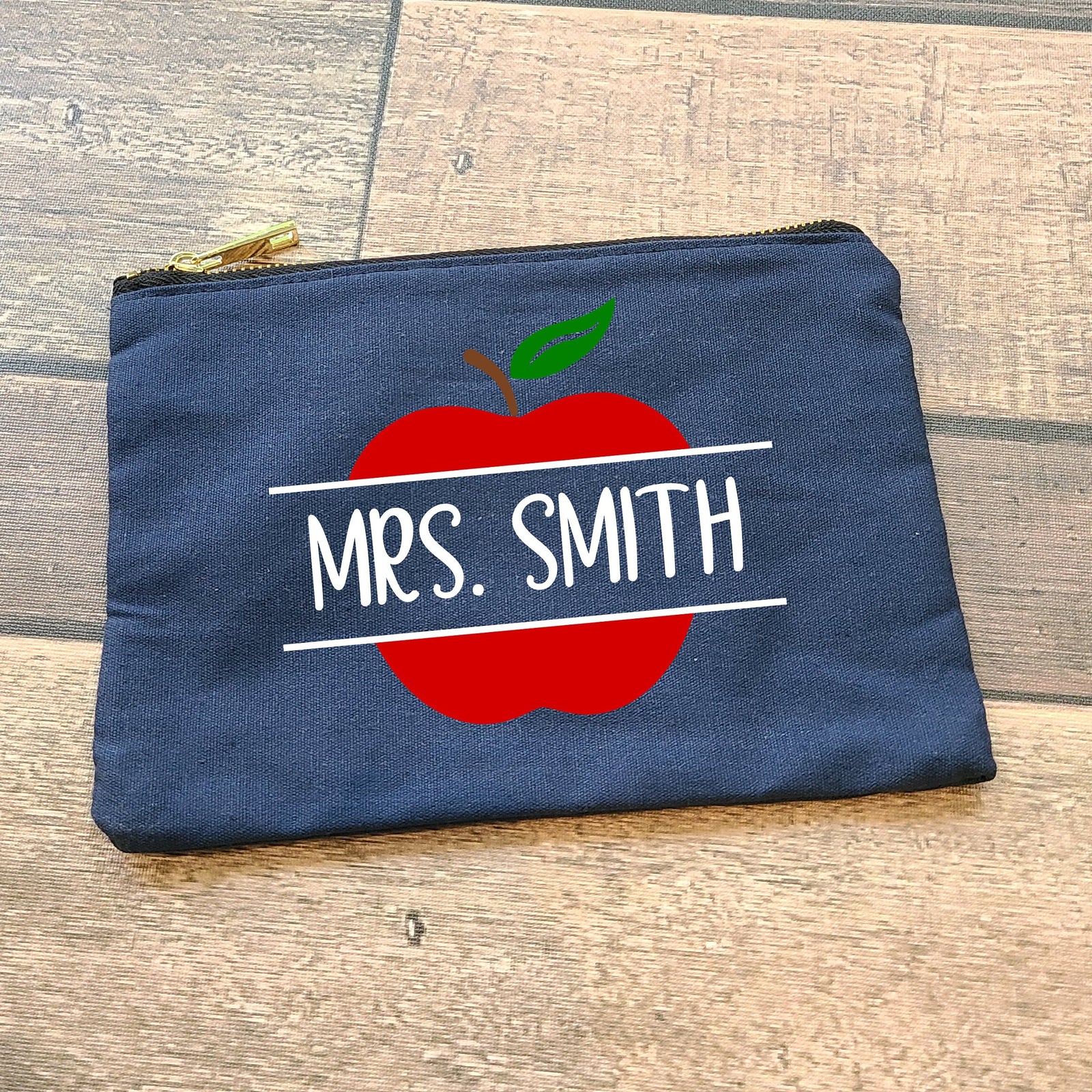 Personalized Name Canvas Cosmetic Bag - Christmas Stocking Stuffer - Small Zipper Pouch - Custom Unique Teacher Appreciation Gift
