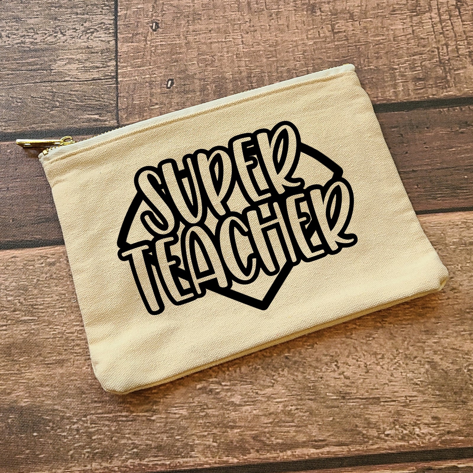 Super Teacher Canvas Cosmetic Bag - Christmas Stocking Stuffer - Small Zipper Pouch - Custom Teacher  Appreciation Gift
