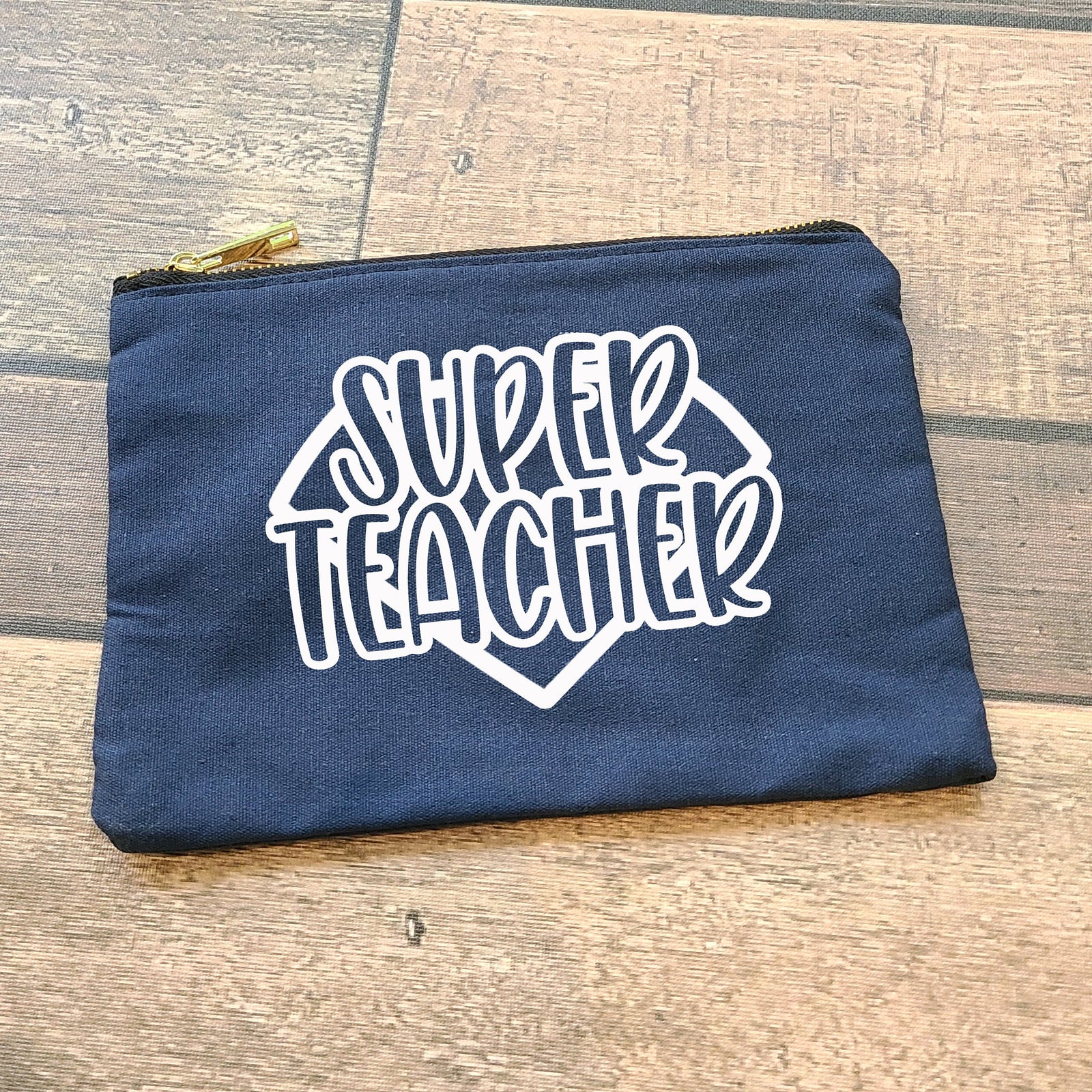 Super Teacher Canvas Cosmetic Bag - Christmas Stocking Stuffer - Small Zipper Pouch - Custom Teacher  Appreciation Gift