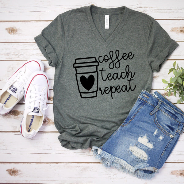 Coffee Teach Repeat Teacher Shirt for Comfort and Style