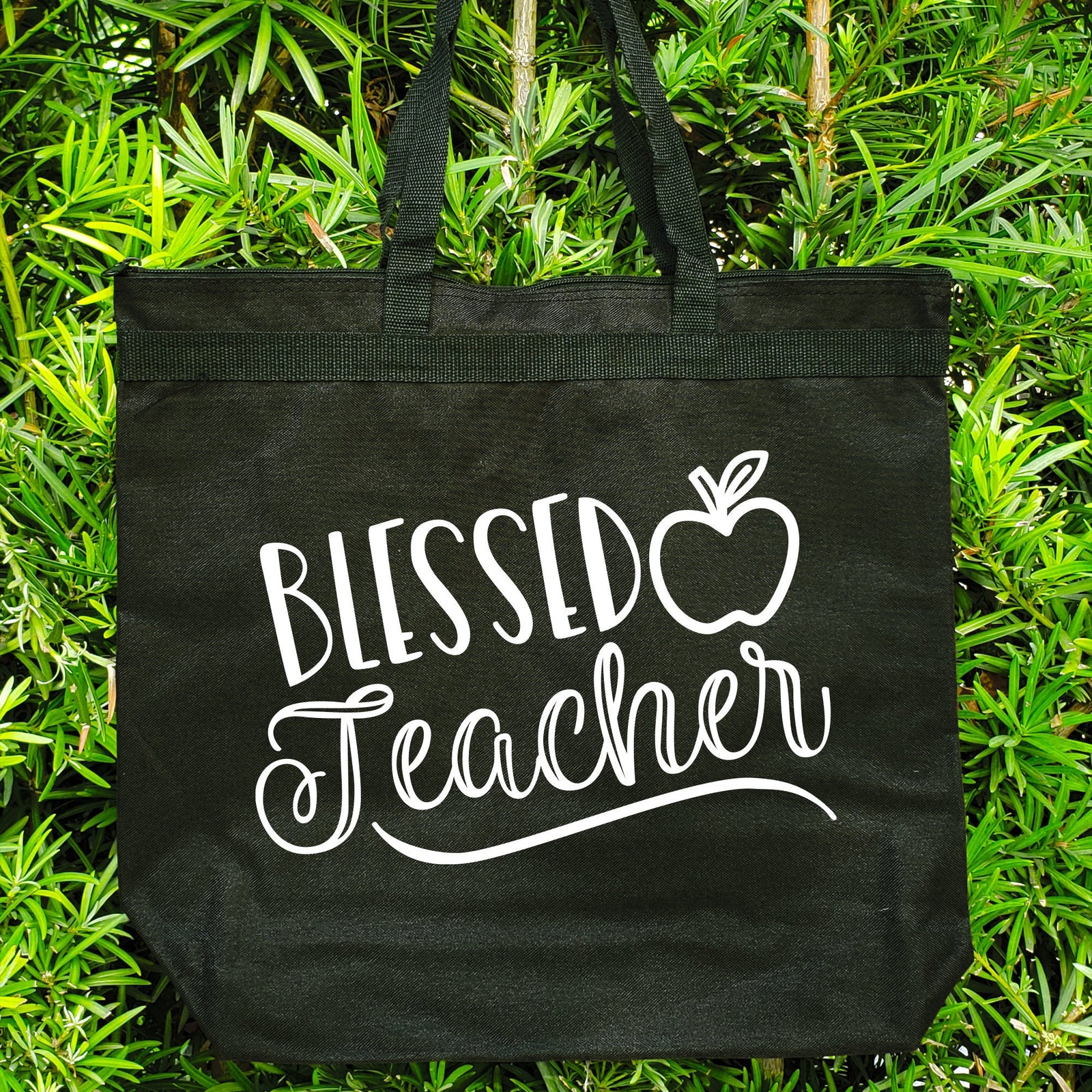 Blessed Teacher Tote Bag - Large Canvas Zipper Bag - Teacher Appreciation Custom Christmas Gift