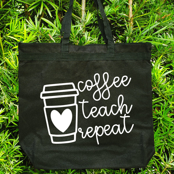 Coffee Teach Repeat Teacher Tote Bag for Educators