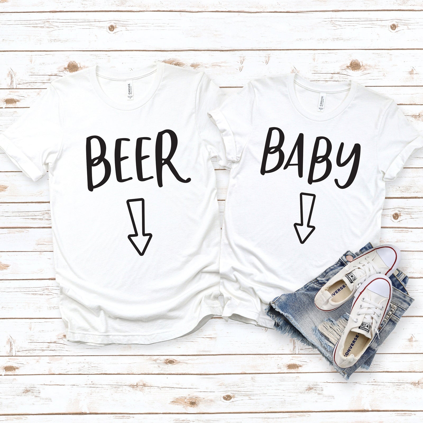 Baby and Beer T Shirts -Matching Shirts - Cute Pregnancy Announcement - Funny Shirts - Parents to Be Matching