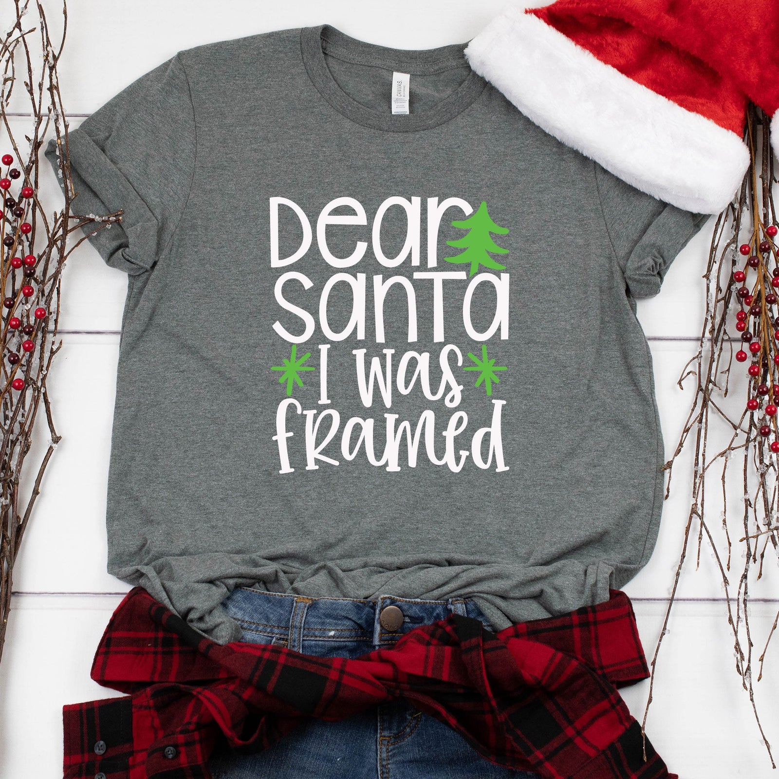 Dear Santa I was Framed Christmas T Shirt - Funny X-Mas Couple Matching T Shirt- Naughty or Nice Holiday Family Shirt
