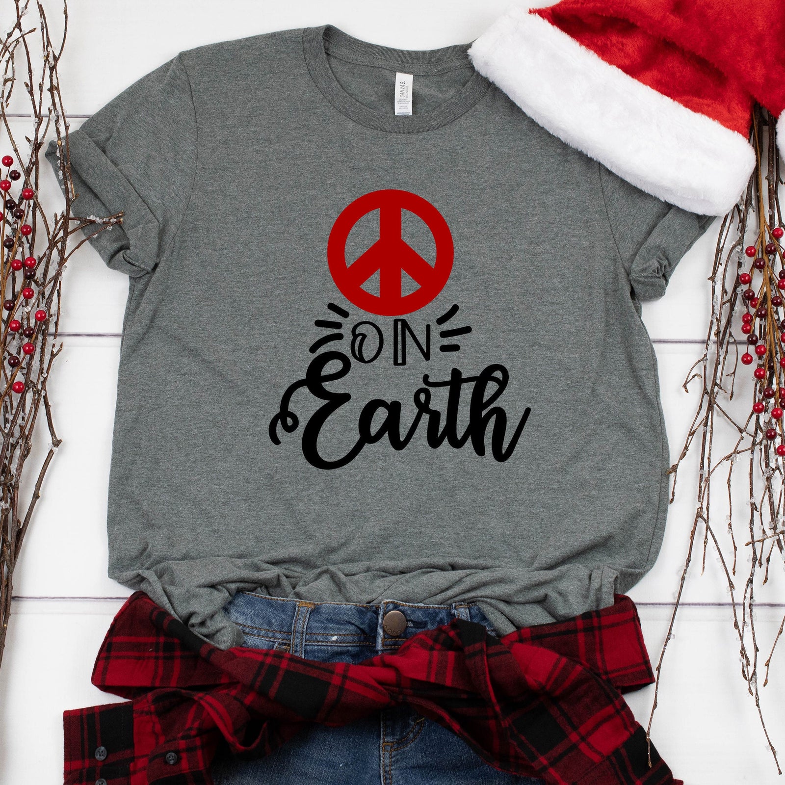 Peace on Earth T Shirt - Christmas Peace Matching Shirt - Peace Sign Shirt - Christmas Gift Shirt - Peace Symbol Christmas Shirt