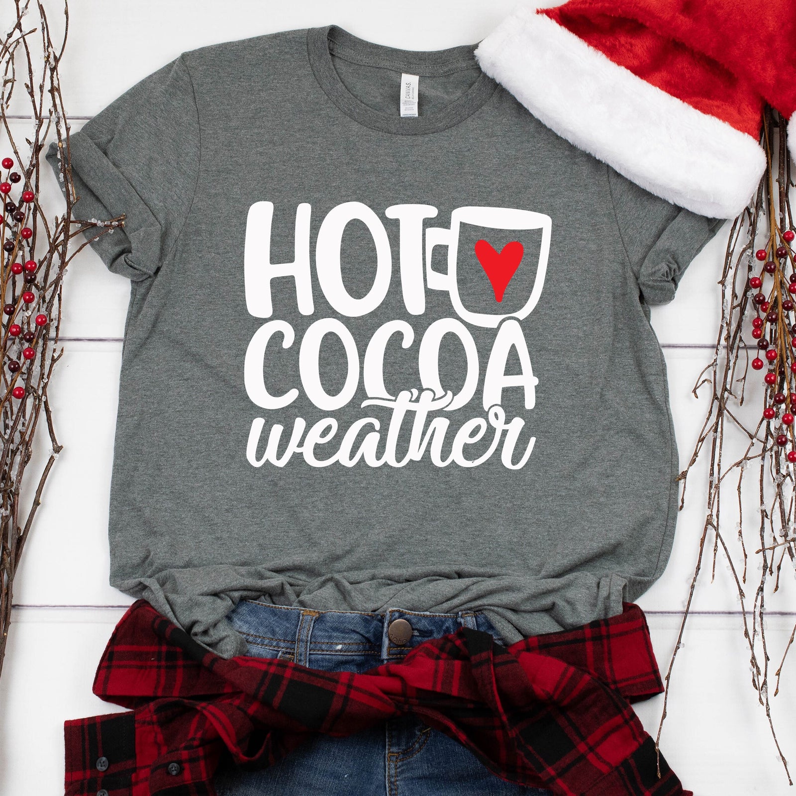 Hot Cocoa Weather Christmas T Shirt - Hot Chocolate Heart Cute Christmas Shirt - Holiday Weather Christmas Shirt - Christmas Matching Shirt