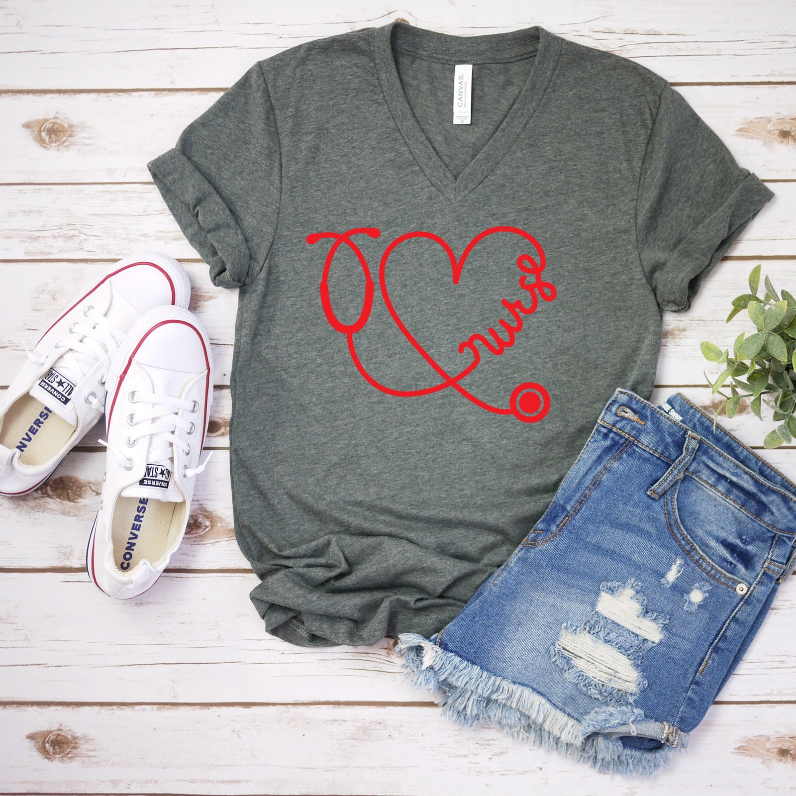 Nurse Heart Stethoscope T Shirt - Cute Valentine Shirt - Unisex Adult Valentine's Day Shirt - Valentines Day Gift