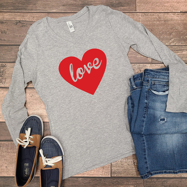 Love Heart Valentines Long Sleeve T Shirt for Women
