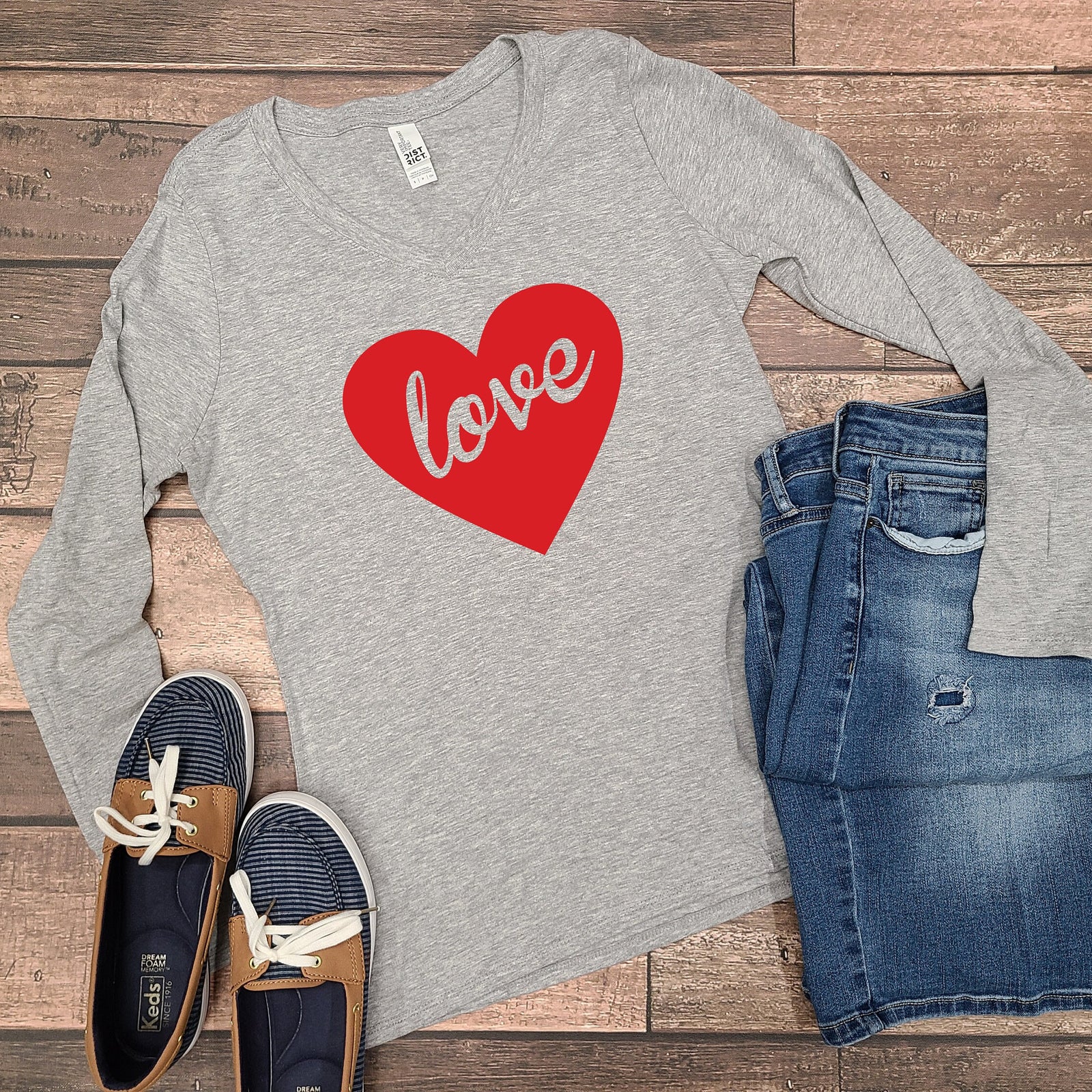 Love Heart Valentines Long Sleeve T Shirt - Valentine's Day Shirt for Women - Ladies Heart Love Shirt