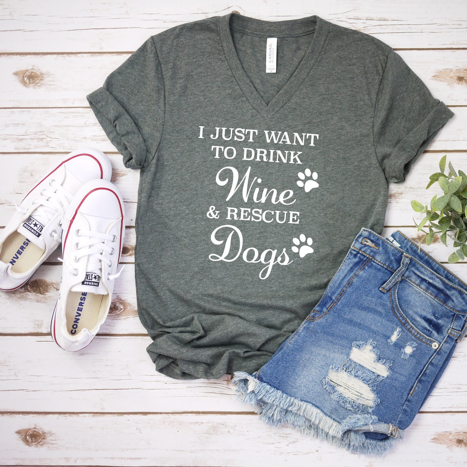 I Just want to Drink Wine and Rescue Dogs T Shirt - Dog Lover - Pet Rescue T Shirt - Funny Dog Mom Shirt