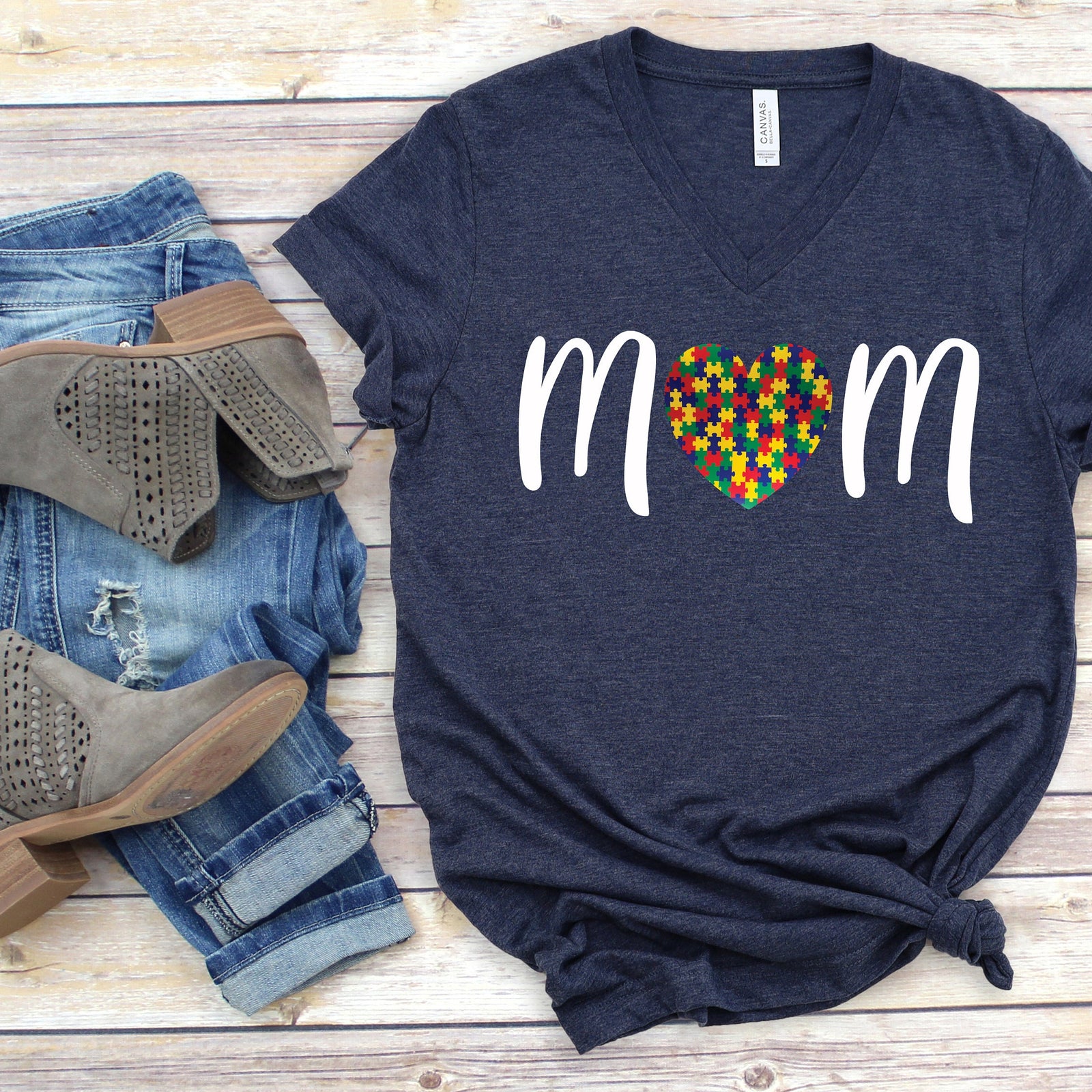 Autism Mom T Shirt - Awareness - Love Heart Puzzle Pieces - Inclusion - Spectrum - Gift