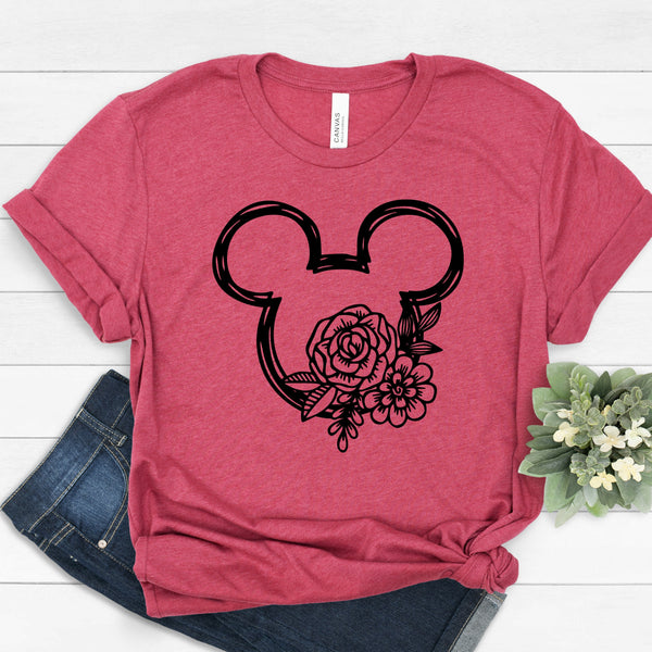 Mickey Flower Scribble Silhouette T Shirt for Disney Fans