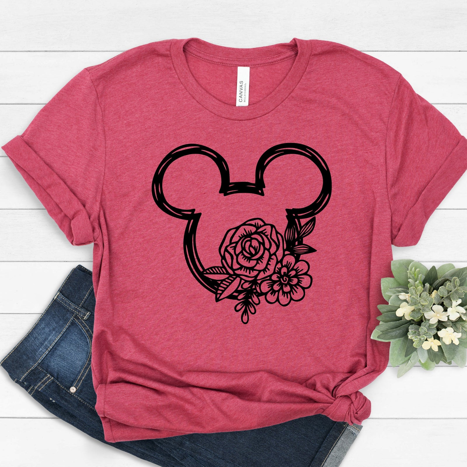 Mickey Flower Scribble Silhouette T Shirt - Mickey Floral Disney Fan Shirt - Flower and Garden Festival Shirt