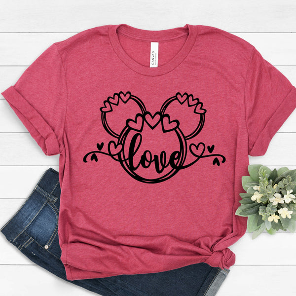Mickey Heart Love Scribble Silhouette T Shirt for Couples