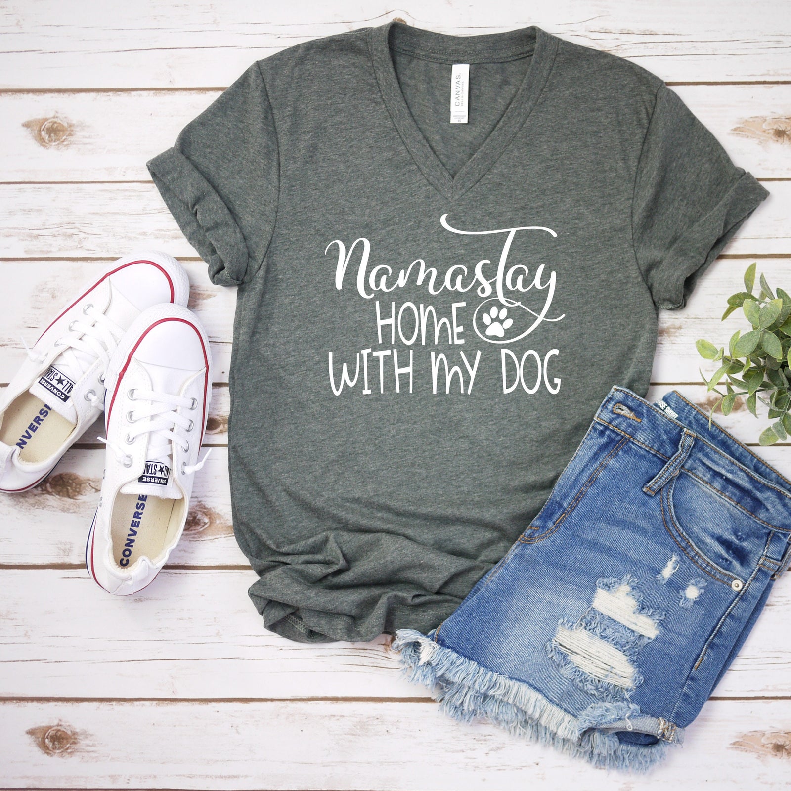 Namastay Home With My Dog T Shirt - Funny Dog Lover Shirt - Pet Rescue T Shirt - Dog Mom Shirt Gift - Funny Dog Lover Humor Shirt