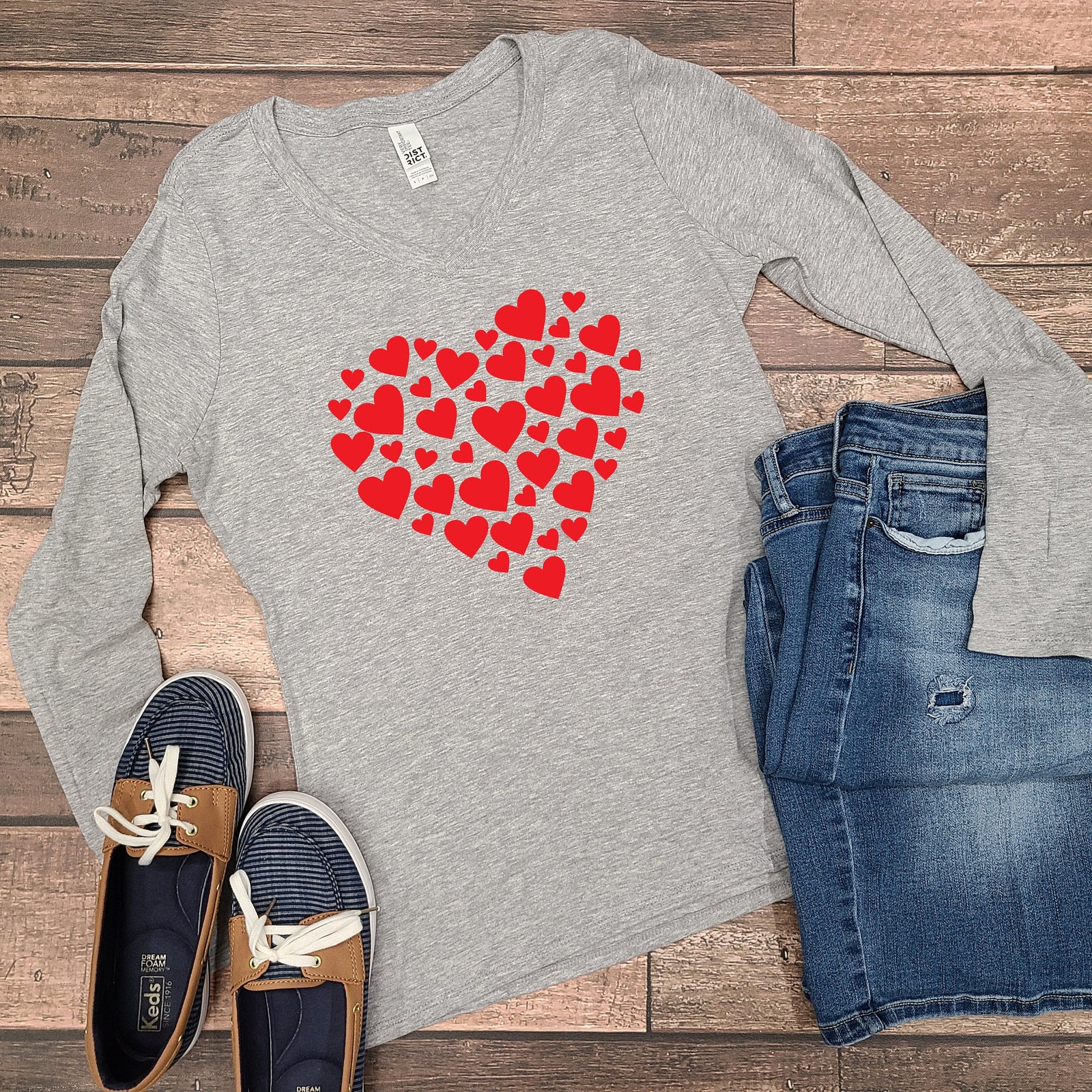 Hearts in Heart Shape Valentines Long Sleeve T Shirt - Valentine's Day Shirt for Women - Ladies Heart Love Shirt