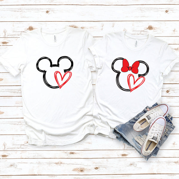 Scribble Minnie and Mickey Love Shirts for Couples