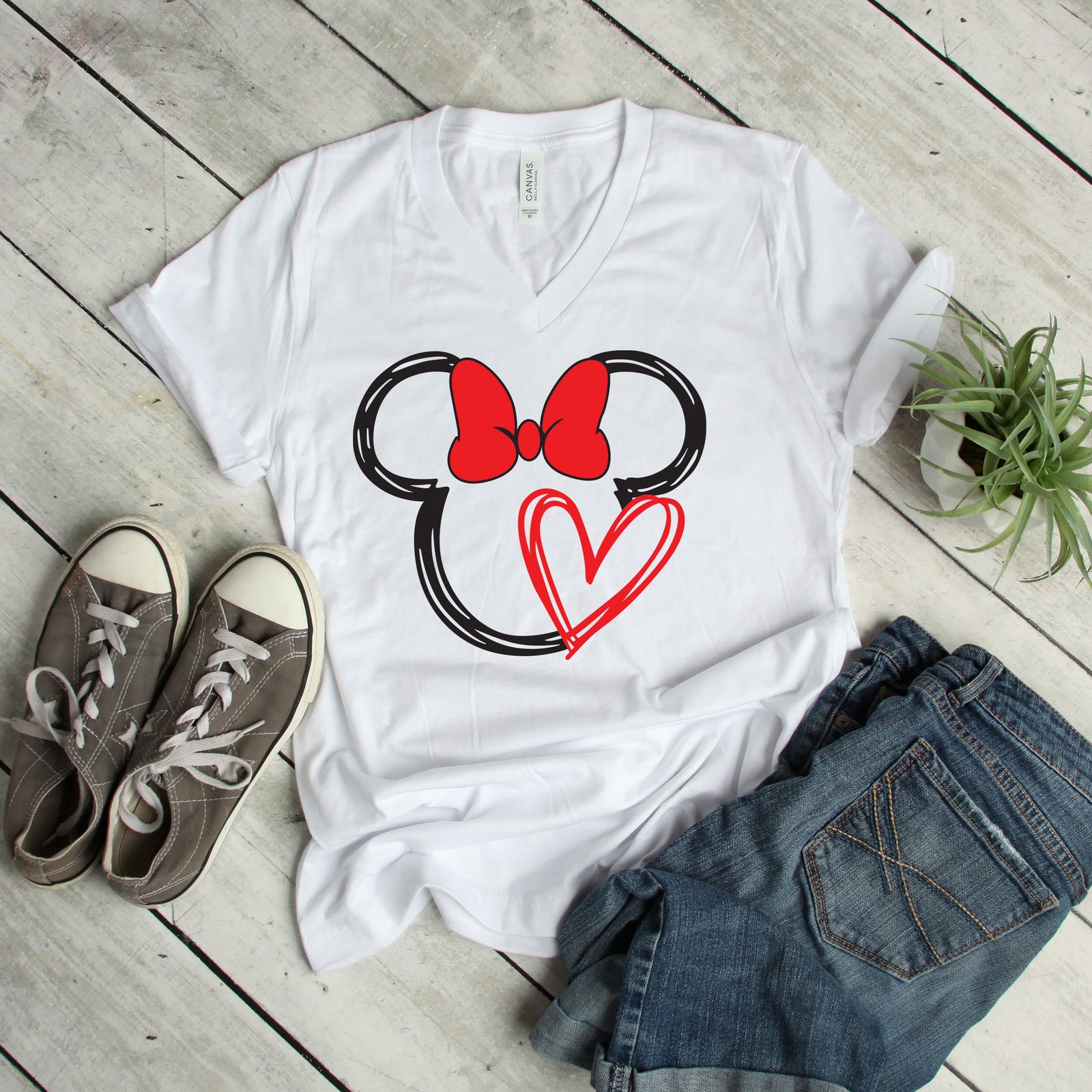 Minnie Mouse Heart Love Scribble Silhouette T Shirt- Disney Couple Matching Shirts - Valentine's Day