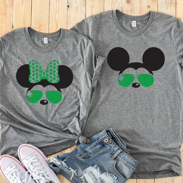 St. Patrick's Day Minnie and Mickey Couples Shirts with Shamrock