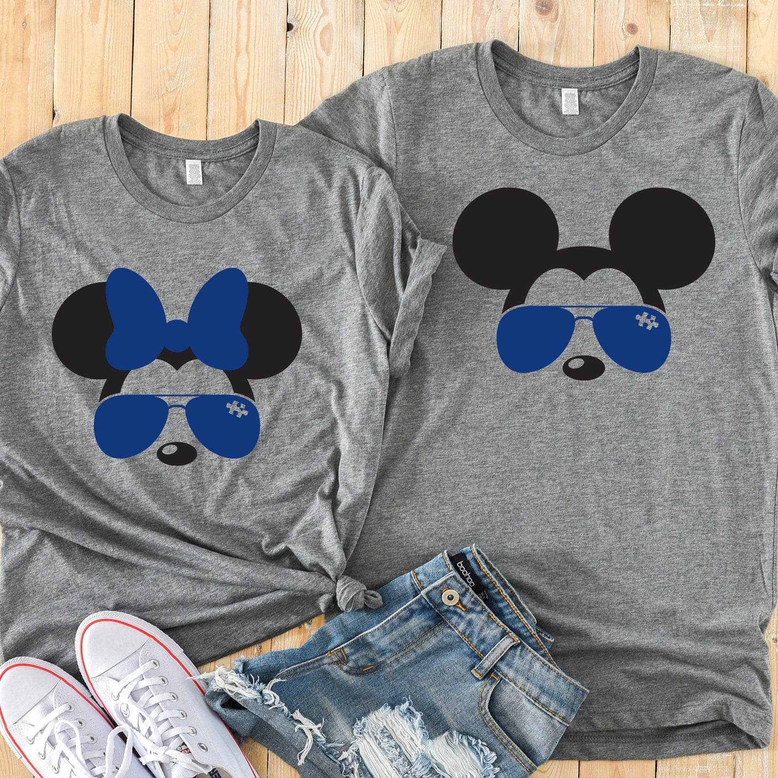 Minnie and Mickey Autism Puzzle Sunglasses T Shirts - Disney Autism Couple Shirt- Matching Disney Shirts- Spectrum Awareness Disney Shirt