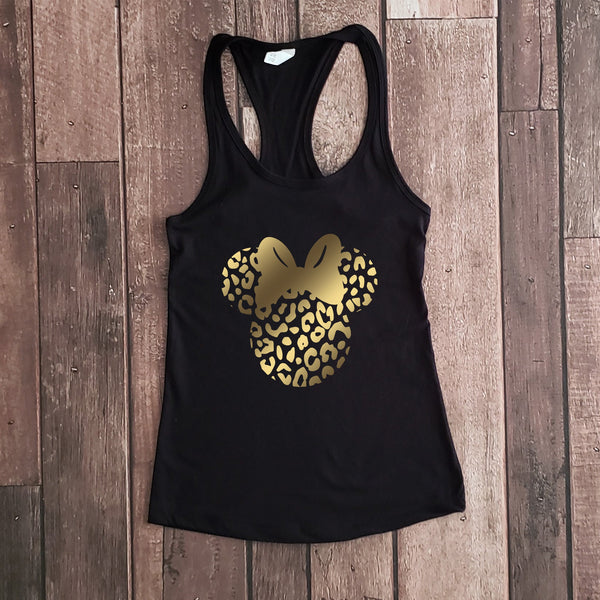 Leopard Minnie Mouse Ladies Fit Racer Back Tank Top Stylish Comfort