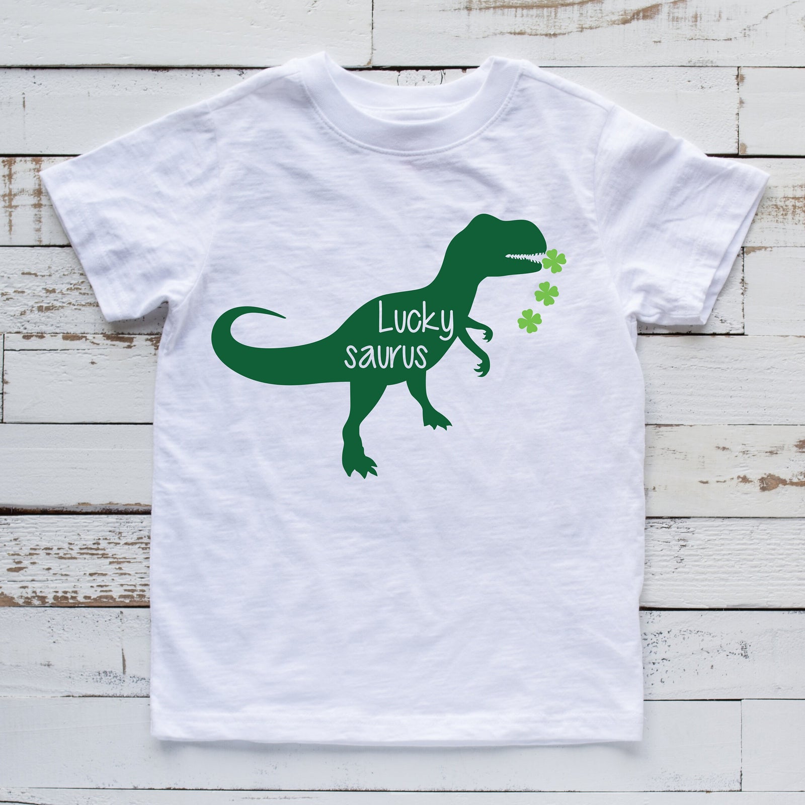 St. Patrick's Day Lucky Dinosaur T Shirt for Kids - Luckysaurus- Shamrocks - Infant Toddlers Youth