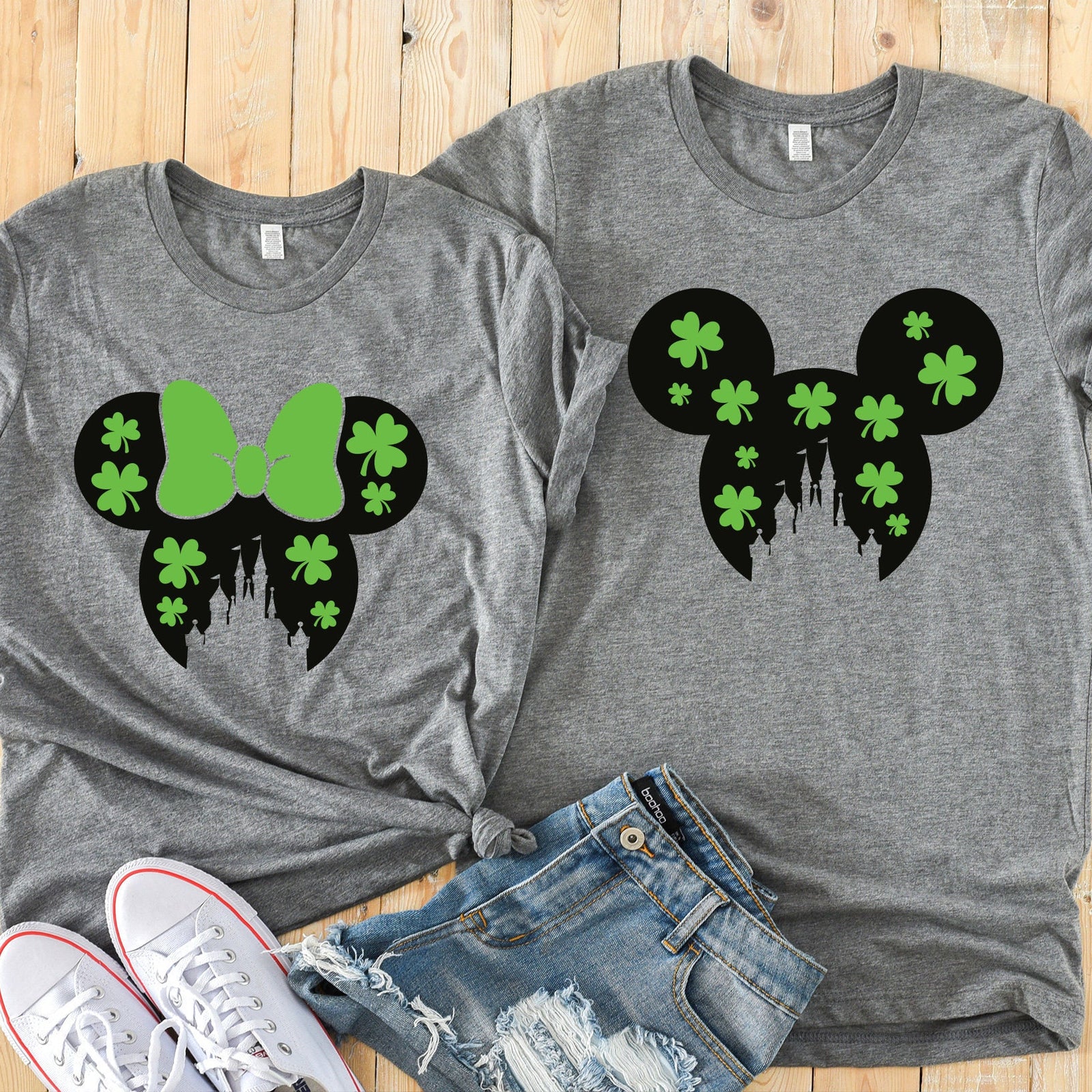 St. Patrick's Day Minnie and Mickey Shirt - Castle with Shamrocks - Matching Disney Couple Shirts