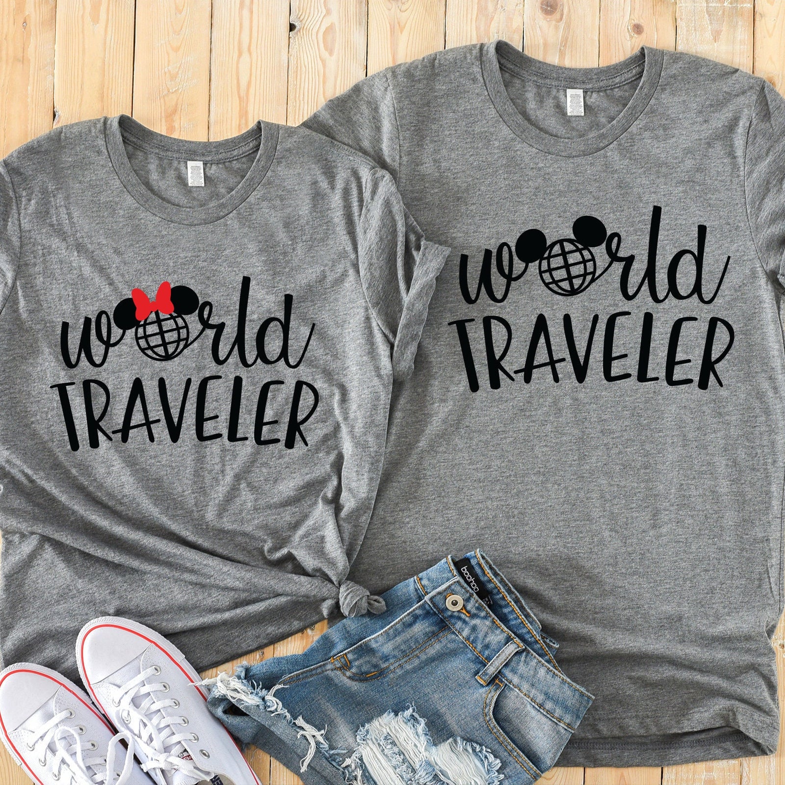 World Traveler Minnie and Mickey Mouse Matching Shirts - Disney Couples Shirt -Epcot World Showcase - Food and Wine Festival